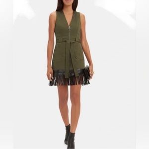 NEW Alexis Lottie Olive Green Zipper Fringe Sleeveless Dress Size XS NWT